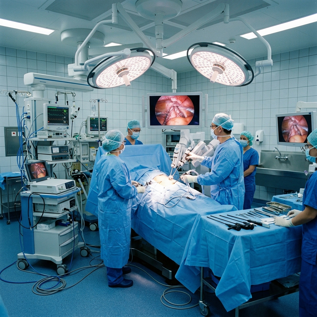 Advanced operation theatre equipped with modern urological instruments
